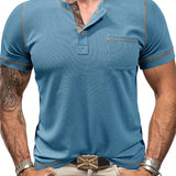 Camisa Henley de manga corta con estampado de cuadros estilo oblea para hombre casual y elegante