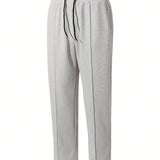 Pantalones de chandal casuales de cuadros de panal de cintura con cordon de unicolor para hombre