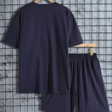 Conjunto De Camiseta De Manga Corta Y Pantalones Cortos Para Hombres Con Diseno Geometrico De Bloques De Color