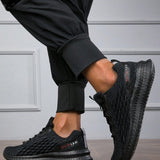 Zapatos deportivos casuales comodos y transpirables para hombre, negros tejidos con estampado ondulado, ligeros y de moda para correr