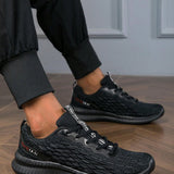 Zapatos deportivos casuales comodos y transpirables para hombre, negros tejidos con estampado ondulado, ligeros y de moda para correr