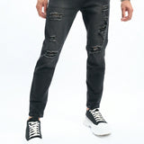 Manfinity Homme Jeans de hombre lavados con agua y desgastados con bolsillos oblicuos para ropa informal y streetwear de ajuste delgado