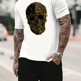 Conjunto casual de verano para deportes compuesto por camiseta de manga corta con cuello redondo y estampado de calavera para hombres y pantalones cortos