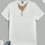 NEW Manfinity Homme Camiseta de punto casual para hombres con mangas cortas, cuello en V y diseno de bloques de colores