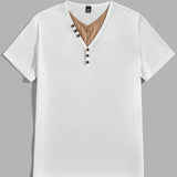 NEW Manfinity Homme Camiseta de punto casual para hombres con mangas cortas, cuello en V y diseno de bloques de colores