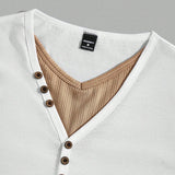 NEW Manfinity Homme Camiseta de punto casual para hombres con mangas cortas, cuello en V y diseno de bloques de colores