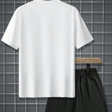 Conjunto de camiseta de manga corta y pantalones cortos con cuello redondo y estampado de letras para hombres en verano