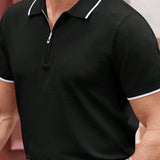 Camisa Polo Casual De Punto Con Cremallera Para Hombres