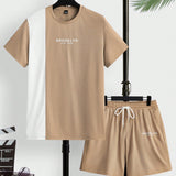 Manfinity Homme Conjunto de camiseta de manga corta casual de punto para hombres