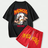 Manfinity LEGND Camiseta De Manga Corta Y Pantalones Cortos Con Impresion De Retrato Y Letra Para Hombre