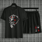 Conjunto de camiseta de manga corta y pantalones cortos para hombre, estampado de poker casuales de verano con cuello redondo