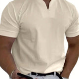 Camiseta casual de manga corta con cuello en V acanalado de color solido para hombre en verano