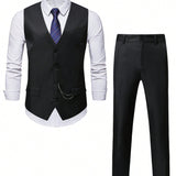 Manfinity Mode Conjunto De Chaleco Y Pantalones Casuales De Traje De Hombre Con Abotonado Simple Monocromatico