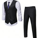 Manfinity Mode Conjunto De Chaleco Y Pantalones Casuales De Traje De Hombre Con Abotonado Simple Monocromatico