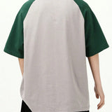 Camiseta casual de manga corta con estilo americano para hombres de bloque de color