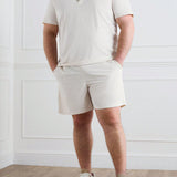 Manfinity Conjunto de camiseta casual de manga corta y pantalon corto con bolsillo de unicolor para hombre de talla grande en verano