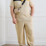 Manfinity Conjunto para hombre de talla grande primavera/verano, informal con camiseta de manga corta a bloques de color y pantalones largos