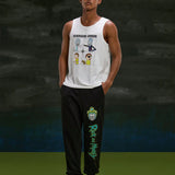 Rick and Morty X  Pantalones casuales negros sueltos de punto con estampado de caricaturas para hombre, de otono