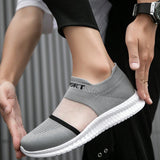 NEW Zapatos casuales de caminata para parejas transpirables, comodos y livianos con patron de letras de moda y diseno transpirable, color gris para hombres. Fondo suave y comodo