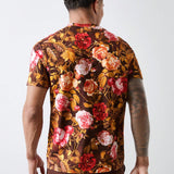 Forever 21 Camiseta de cuello Henley para hombre, ajustada, de algodon puro, con estampado floral marron