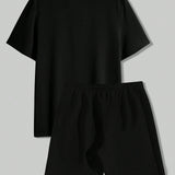 NEW Conjunto casual de verano para hombres, camiseta de manga corta con impresion de letras y bandera y pantalones cortos