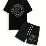 Conjunto de camiseta de manga corta y pantalones cortos con estampado geometrico para hombre, para el verano