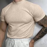 Manfinity Homme Hombres Verano Deportes y Casual Costilla Solido Manga Corta Camiseta con Cuello Alto