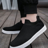 NEW Zapatos de hombre unicolor negro estilo papa para uso casual, confortables, antideslizantes, anti-olor y transpirables, adecuados para conducir y hacer deporte.