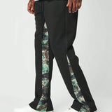 SUMWON Pantalon Jogger de corte acampanado con panel de estampado de camuflaje