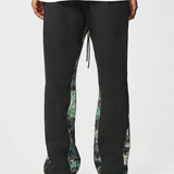 SUMWON Pantalon Jogger de corte acampanado con panel de estampado de camuflaje