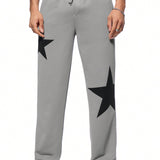 Forever 21 Hombres Pantalones de chandal gris rectos y de pierna ancha con estrellas impresas