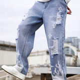 Manfinity LEGND Jeans rasgados impresos sueltos de moda para hombre