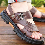 Novedad De Verano Para Hombre, Zapatos De Playa Antideslizantes, Transpirables Y Resistentes Al Desgaste De Doble Uso Con Chanclas De Vaca De Capa Superior