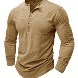 NEW Camisa Henley de manga larga para hombre con tela texturizada