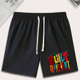 Conjunto de dos piezas de camiseta y pantalones cortos estampados con letras en colores del arcoiris para hombre, atuendos de verano