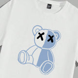 Manfinity Hypemode Conjunto de camiseta y pantalon corto de manga corta de cuello redondo y ajuste holgado con estampado de oso de dibujos animados para hombres en verano