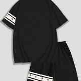 Conjunto de camiseta y pantalon corto de manga corta para hombre, estampado de moda para uso diario en primavera/verano