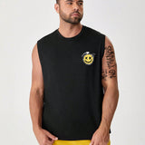 Manfinity EMRG Camiseta sin mangas casual de verano de talla grande para hombre con anchos hombros y estampado retro