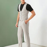 NEW Manfinity ModaGents Traje de pantalon largo y chaleco casual de doble botonadura tejido en color solido para hombres