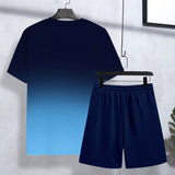 Conjunto casual para hombre en verano - camiseta de manga corta con gradiente y estampado de letras y pantalones cortos