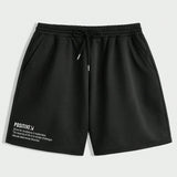 Manfinity Hypemode Shorts de punto para hombre con cintura elastica y cordon, letra grafica, verano