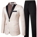 Manfinity Mode Hombres Blazer con cuello de pico y bloques de color con pantalones de pernera recta