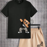 NEW Manfinity EMRG Conjunto de camiseta ajustada y pantalon corto con impresion divertida de oso para hombre estilo urbano