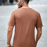 NEW Manfinity Homme Camiseta de verano para hombre con ajuste delgado, cuello en V y decoracion de botones en el escote