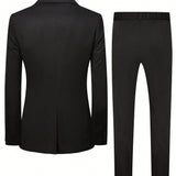 Manfinity Mode Conjunto de traje casual doble botonadura para hombre con chaqueta con cuello plano y pantalones rectos