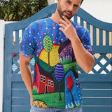 Manfinity Homme Camiseta de punto con patron de dibujos animados para hombre de primavera/verano con ajuste delgado y manga corta casuales