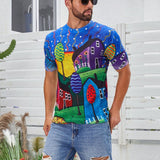 Manfinity Homme Camiseta de punto con patron de dibujos animados para hombre de primavera/verano con ajuste delgado y manga corta casuales