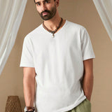 NEW Manfinity Homme Camiseta casual de verano para hombres, de manga corta con cuello en V y unicolor