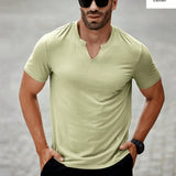 NEW Manfinity Homme Camiseta de algodon de verano para hombre de unicolor y ajuste slim con diseno recortado en V-neck