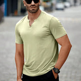 NEW Manfinity Homme Camiseta de algodon de verano para hombre de unicolor y ajuste slim con diseno recortado en V-neck